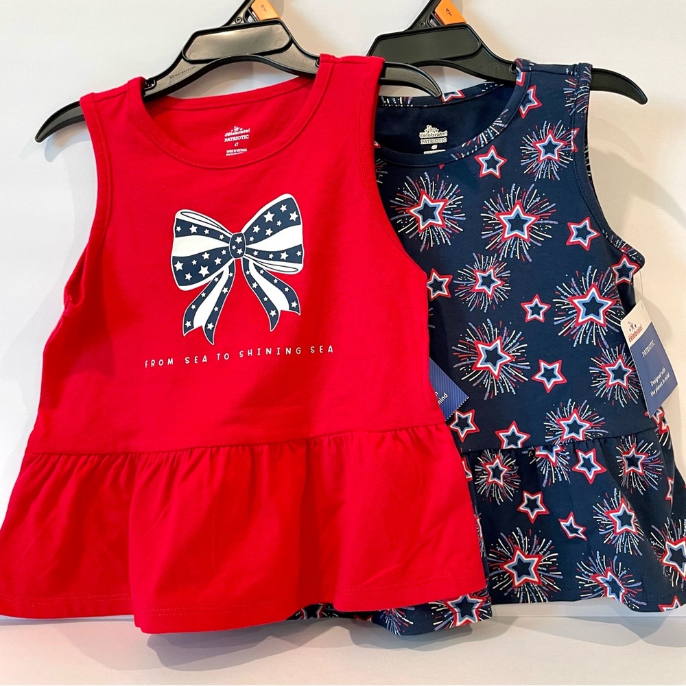 New Girls 4T Patriotic Peplum Tank Top Set – Red White & Blue
